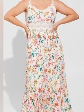 torrid Cream Floral Lace-Trim Maxi Dress